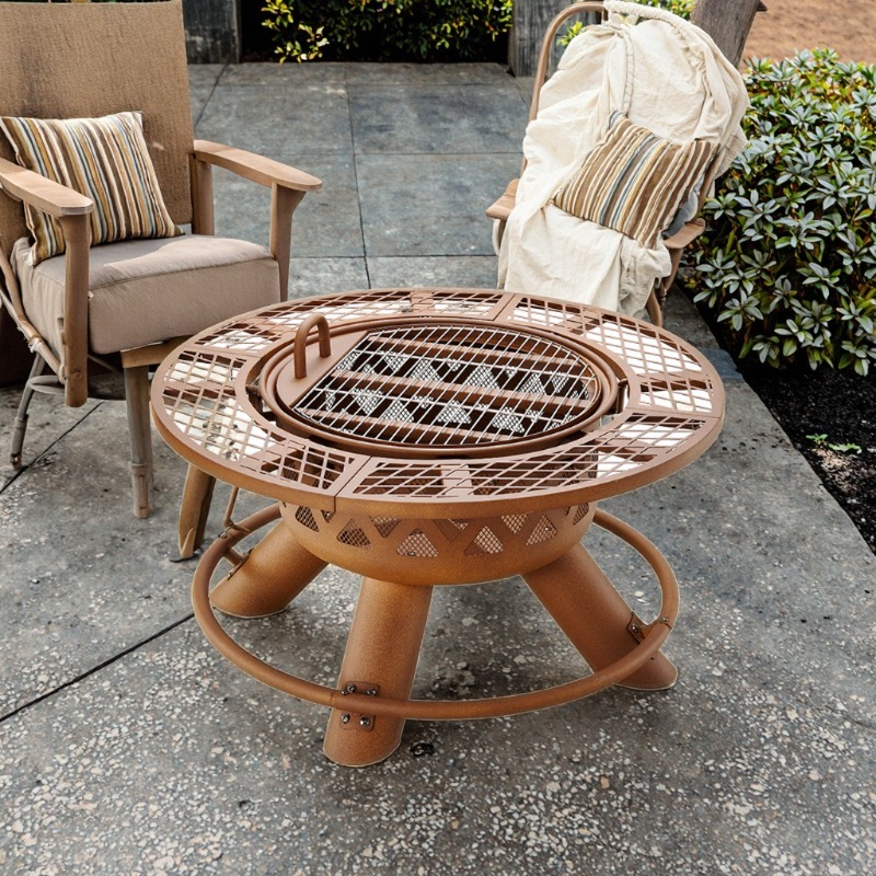 Outdoor Furniture With Fire Pit Table - Brasero y Parrilla de Carbón de