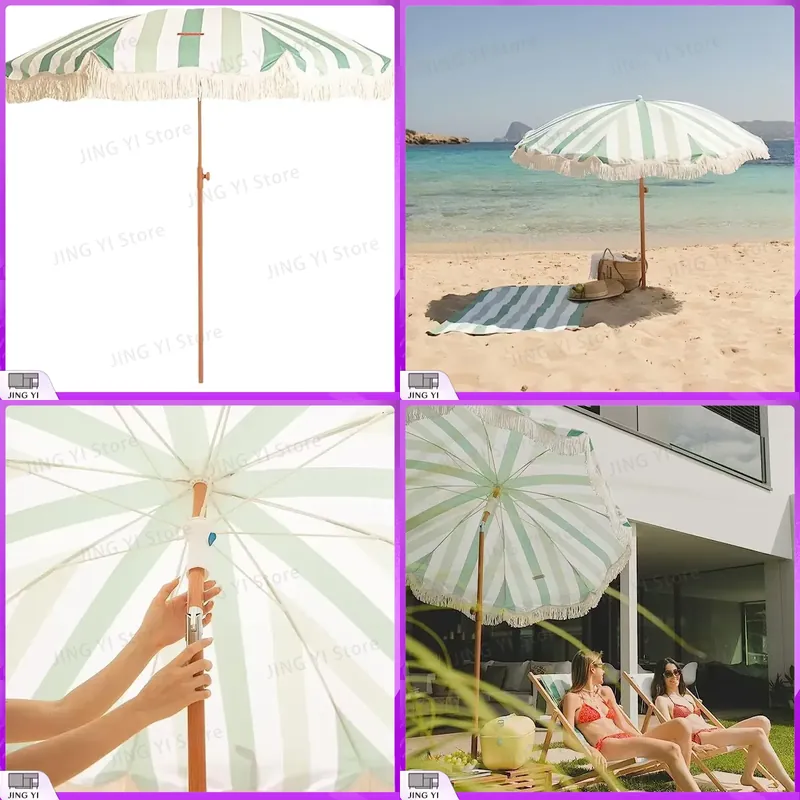Outdoor Furniture Green - Sombrilla de Playa Portátil con Franjas