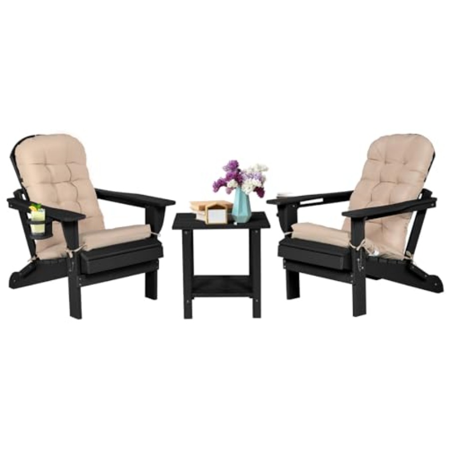 Adirondack Chair Wood - Silla Adirondack con Mesa, Cojín, Portavasos,