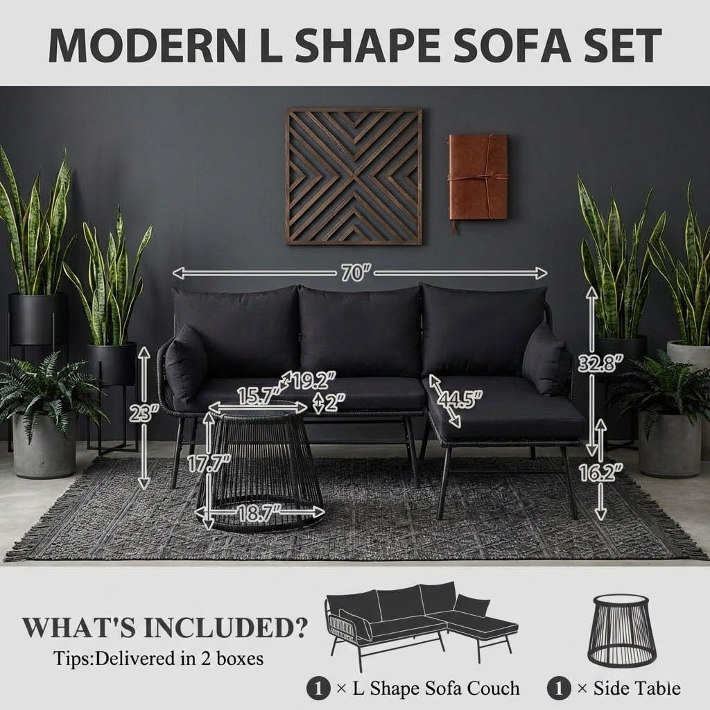 Juego de muebles de ratán para - Outdoor Furniture Black reseña y precio