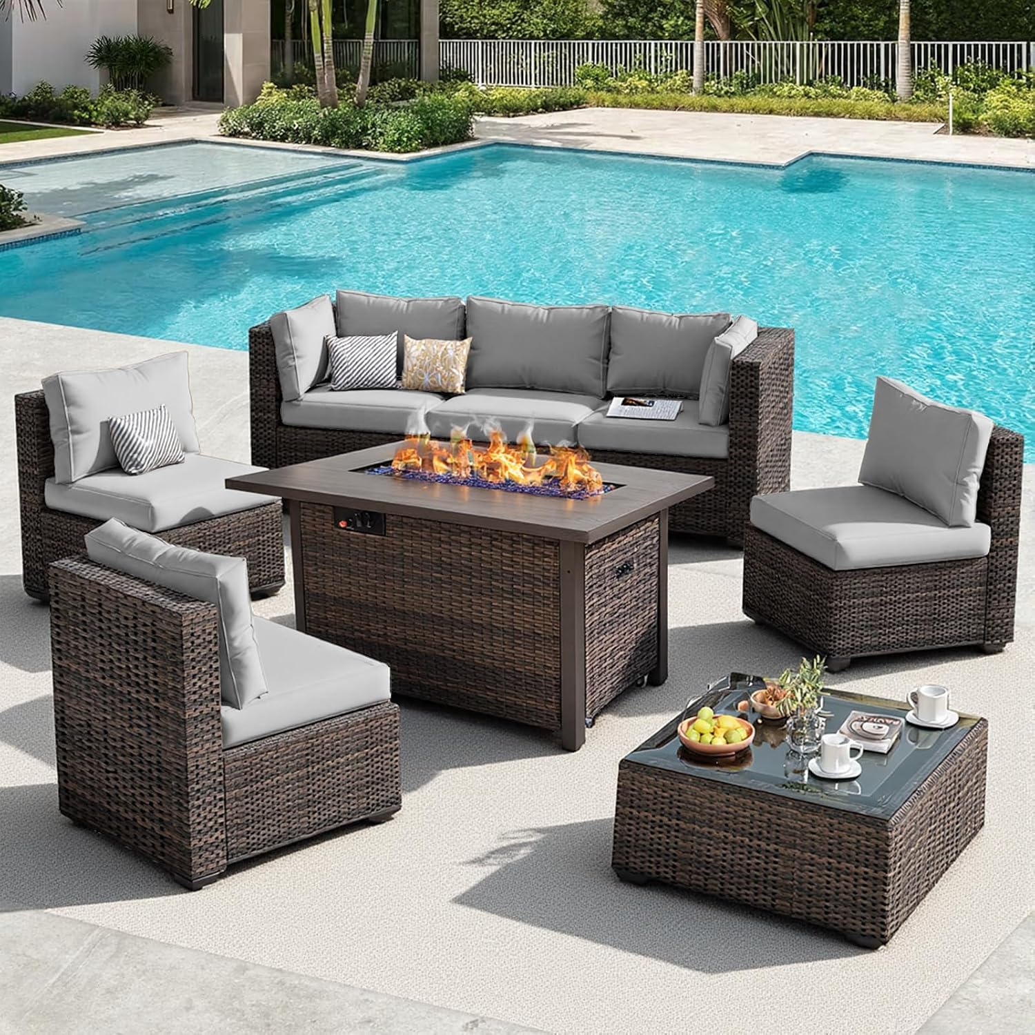 Sofá Seccional para Exteriores - Outdoor Furniture With Fire Pit Table reseña y precio