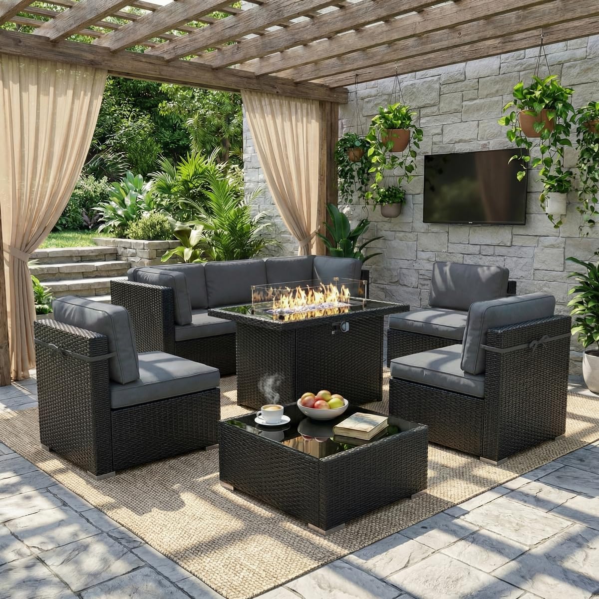 Conjunto de Sofás Seccionales  - Outdoor Furniture With Fire Pit Table reseña y precio