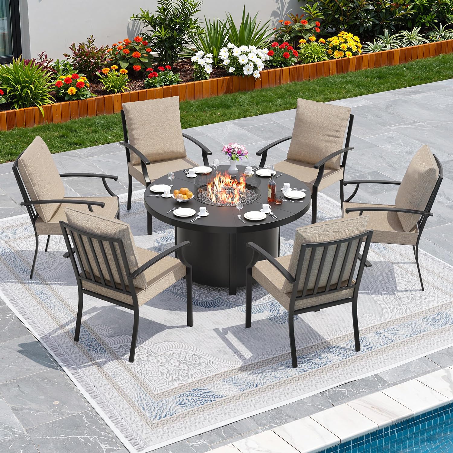 Juego de Muebles de Patio de M - Outdoor Furniture With Fire Pit Table reseña y precio